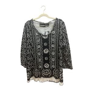 Requirements Black & White Patterned Scoop Neck